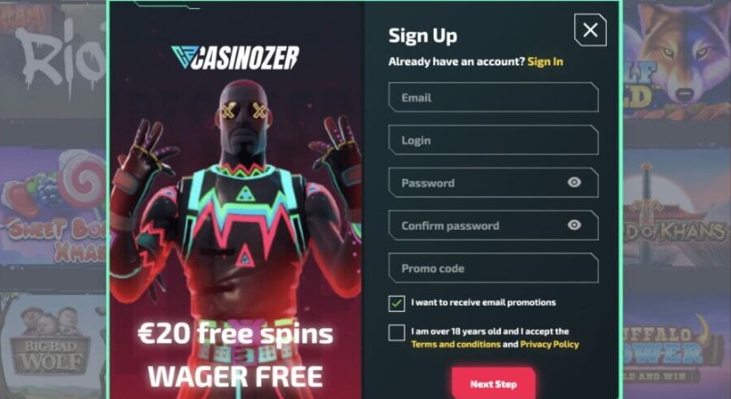 Registrace Casinozer