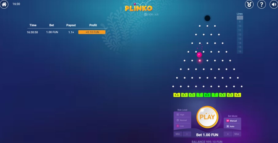 Trò chơi sòng bạc trực tuyến Plinko.
