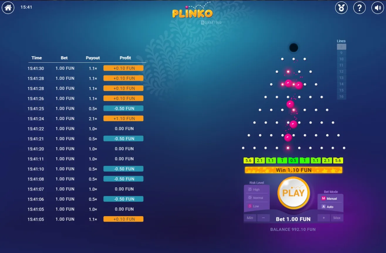 在Bitcasino玩Plinko